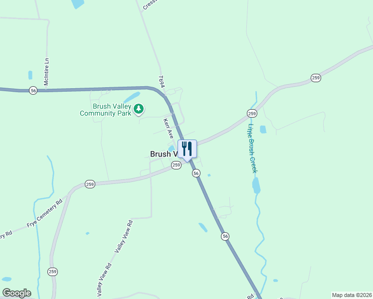 map of restaurants, bars, coffee shops, grocery stores, and more near in Brush Valley