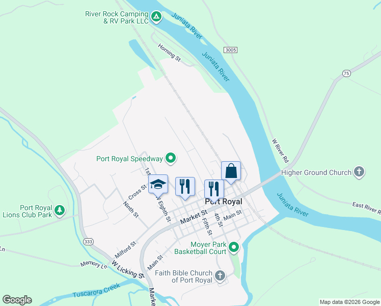 map of restaurants, bars, coffee shops, grocery stores, and more near 414 4th Street in Port Royal
