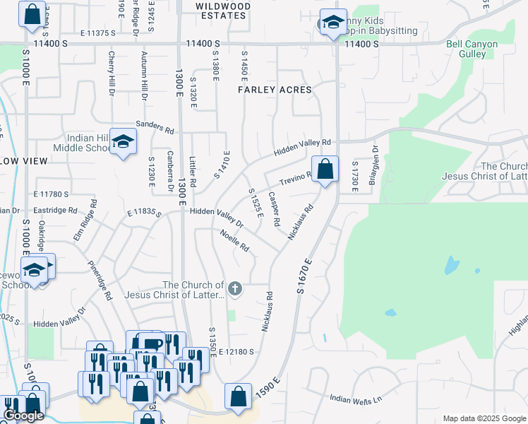 map of restaurants, bars, coffee shops, grocery stores, and more near 11849 Hagan Road in Sandy
