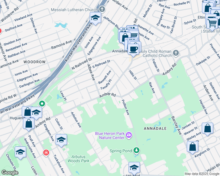 map of restaurants, bars, coffee shops, grocery stores, and more near 5119 Amboy Road in Staten Island