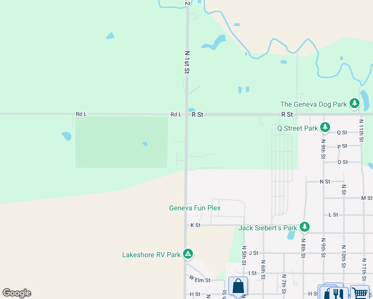 map of restaurants, bars, coffee shops, grocery stores, and more near 855 North 1st Street in Geneva