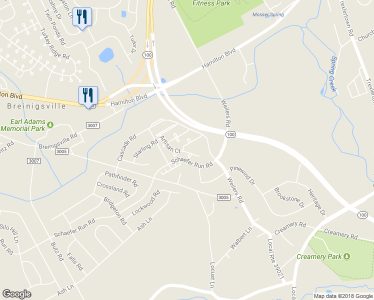 map of restaurants, bars, coffee shops, grocery stores, and more near 47 Artisan Court in Breinigsville