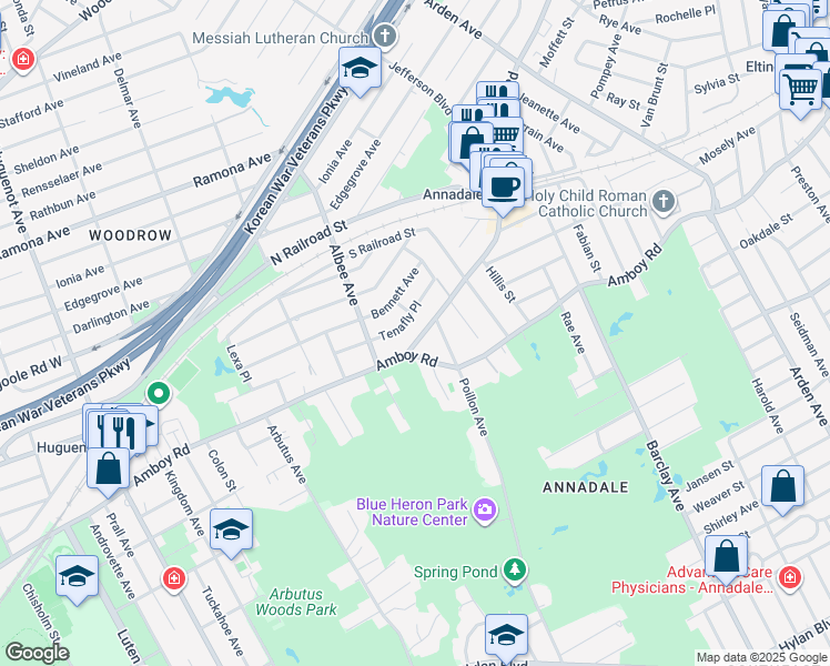map of restaurants, bars, coffee shops, grocery stores, and more near 5119 Amboy Road in Staten Island