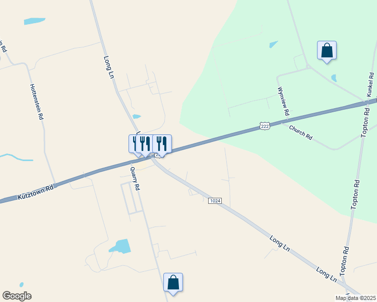 map of restaurants, bars, coffee shops, grocery stores, and more near 15536 Kutztown Road in Kutztown