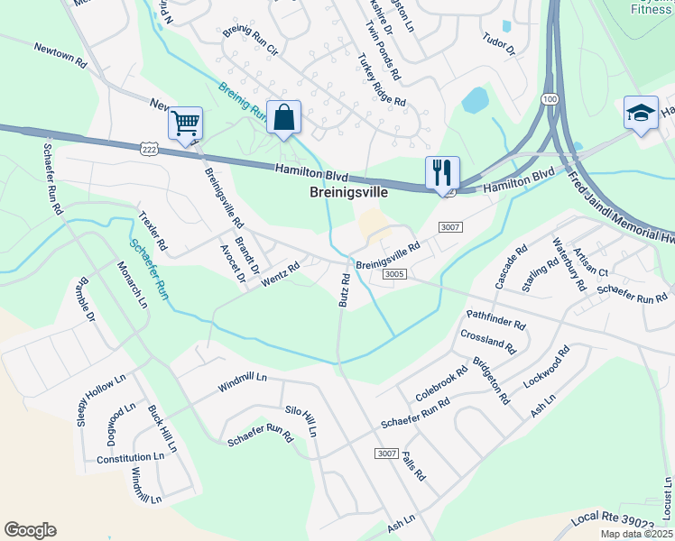 map of restaurants, bars, coffee shops, grocery stores, and more near 9016 Breinigsville Road in Breinigsville