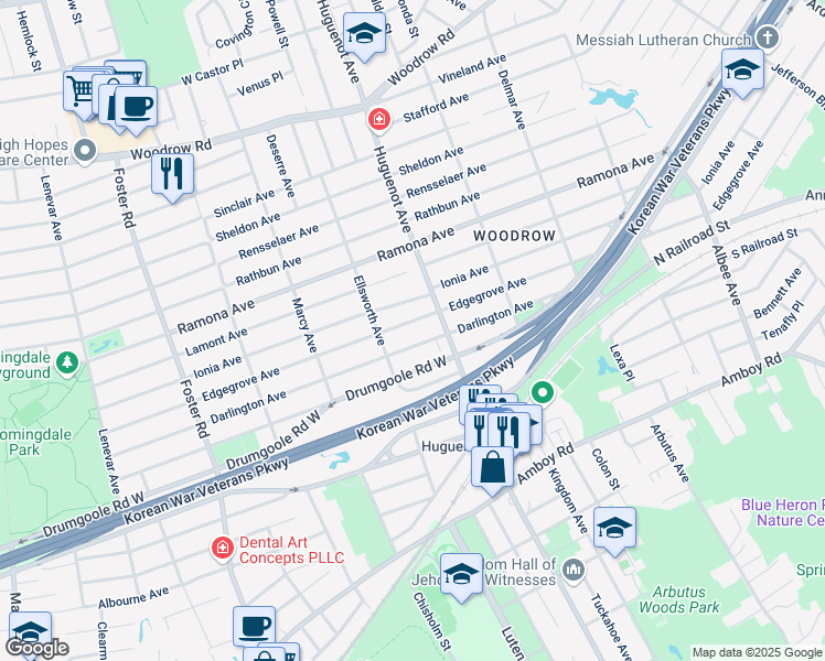 map of restaurants, bars, coffee shops, grocery stores, and more near 312 Darlington Avenue in Staten Island