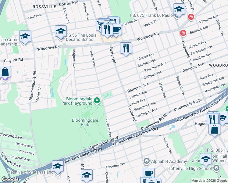 map of restaurants, bars, coffee shops, grocery stores, and more near 620 Ramona Avenue in Staten Island