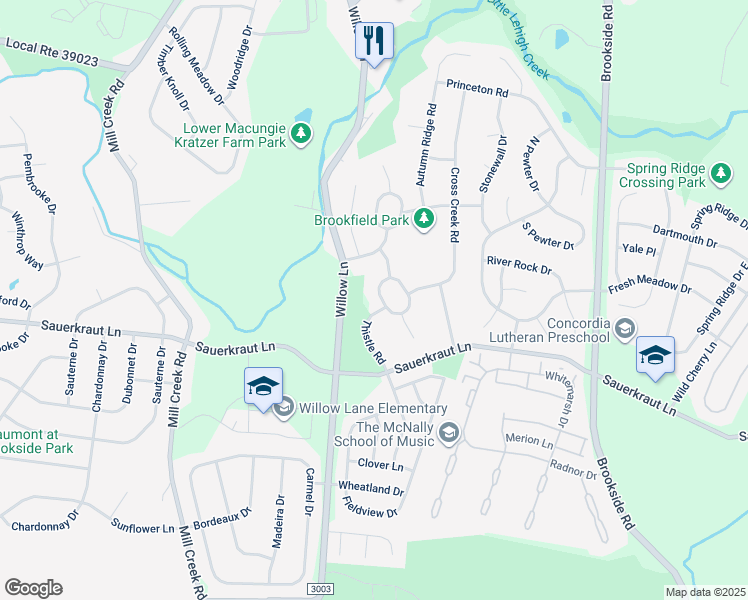 map of restaurants, bars, coffee shops, grocery stores, and more near 6040 Eli Circle in Macungie