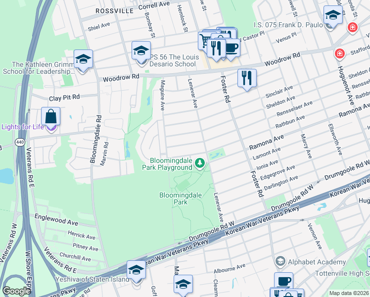 map of restaurants, bars, coffee shops, grocery stores, and more near 1012 Rathbun Avenue in Staten Island
