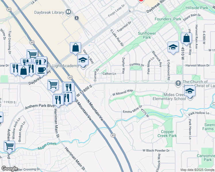 map of restaurants, bars, coffee shops, grocery stores, and more near 11856 Coles Camp Circle in Herriman