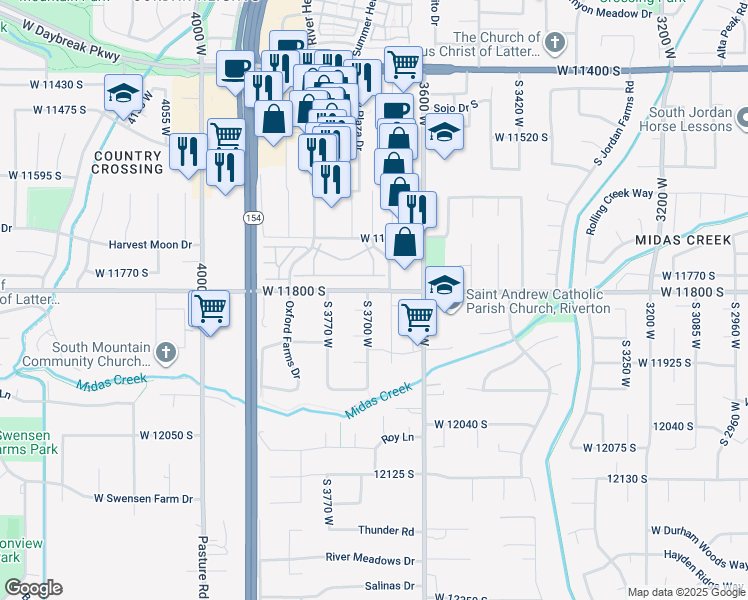 map of restaurants, bars, coffee shops, grocery stores, and more near 11817 South 3700 West in Riverton