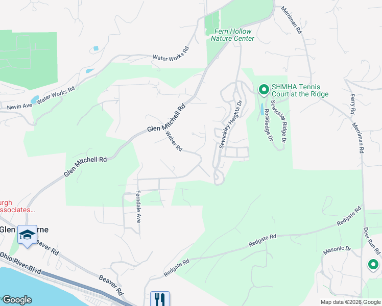 map of restaurants, bars, coffee shops, grocery stores, and more near 231 Weber Road in Sewickley