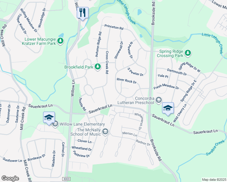 map of restaurants, bars, coffee shops, grocery stores, and more near 5744 Fresh Meadow Drive in Macungie
