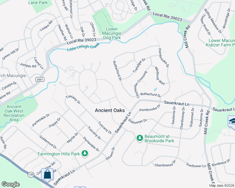 map of restaurants, bars, coffee shops, grocery stores, and more near 2089 Kingsview Road in Macungie