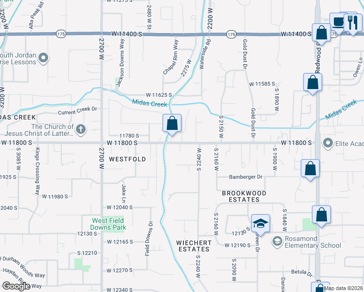 map of restaurants, bars, coffee shops, grocery stores, and more near 2329 Myers Lane in Riverton