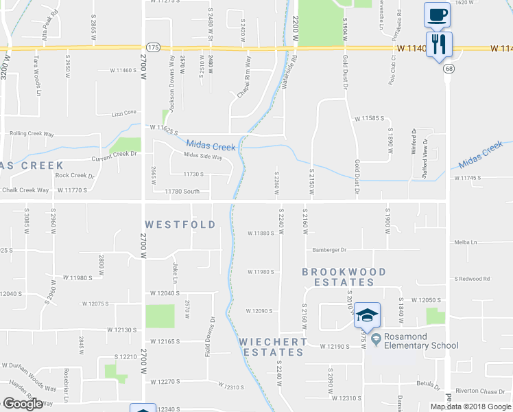 map of restaurants, bars, coffee shops, grocery stores, and more near 2329 Myers Lane in Riverton