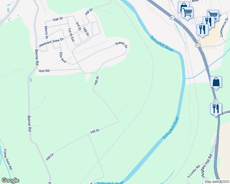 map of restaurants, bars, coffee shops, grocery stores, and more near 381 Hill Drive in Hamburg