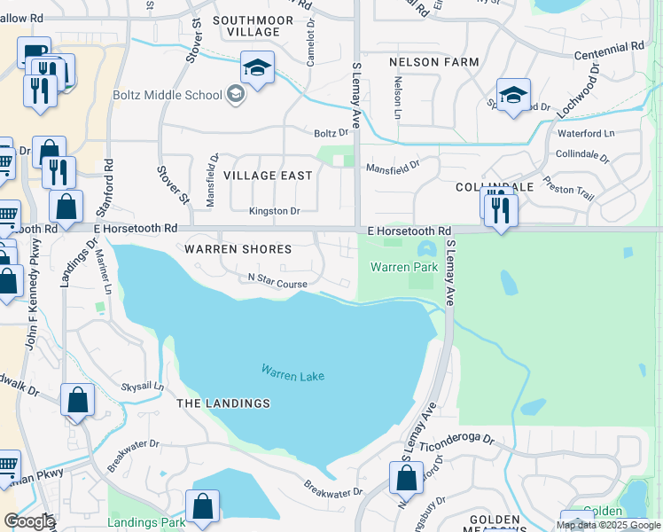 map of restaurants, bars, coffee shops, grocery stores, and more near 1037 Driftwood Drive in Fort Collins