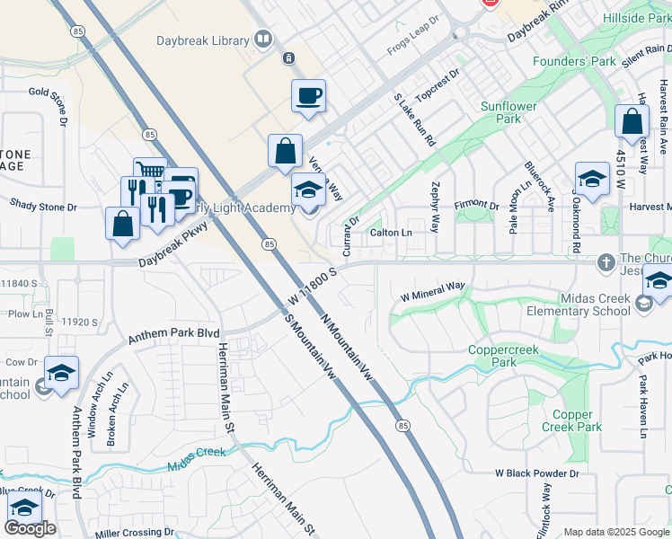 map of restaurants, bars, coffee shops, grocery stores, and more near 5657 11800 South in Herriman