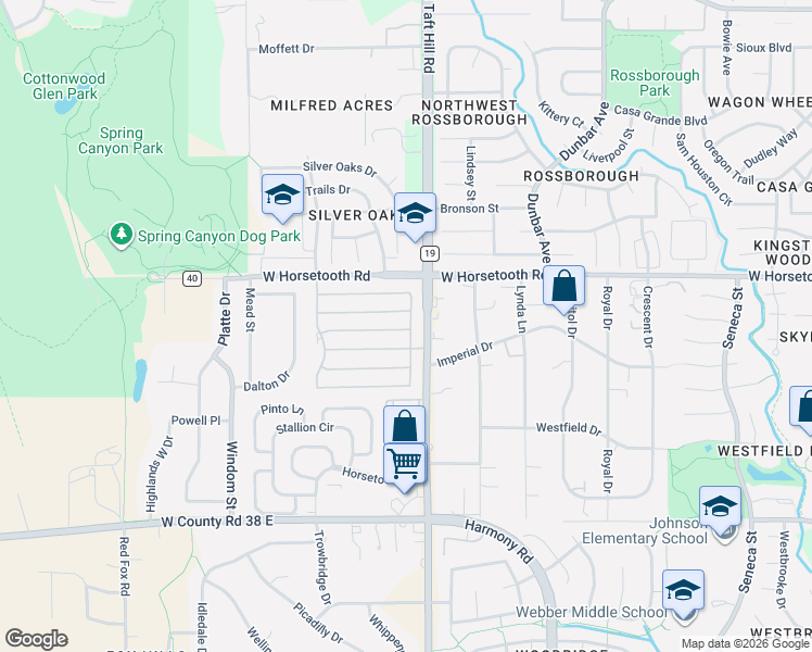 map of restaurants, bars, coffee shops, grocery stores, and more near 53 Nevada in Fort Collins