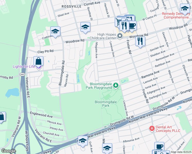 map of restaurants, bars, coffee shops, grocery stores, and more near 167 El Camino Loop in Staten Island