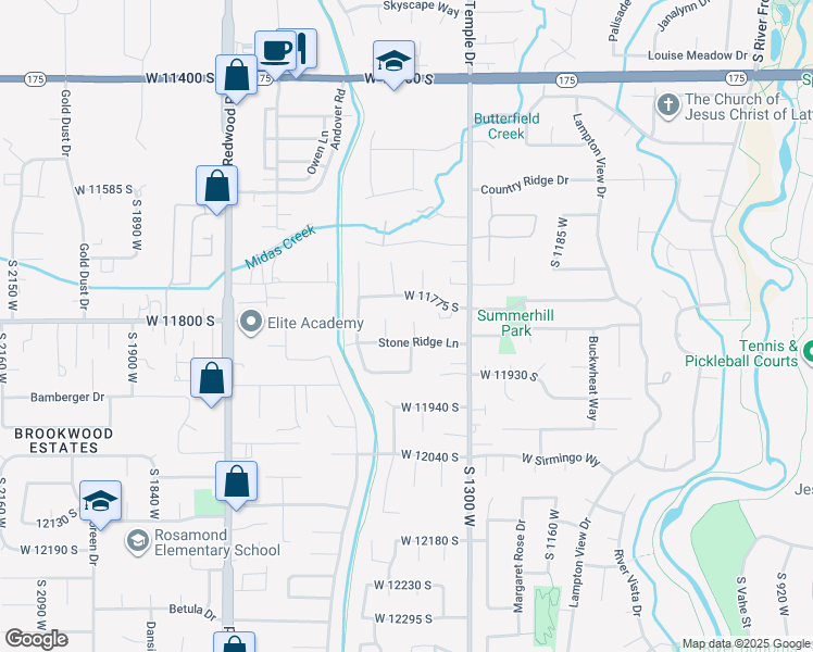 map of restaurants, bars, coffee shops, grocery stores, and more near 11784 Stone Ridge Court in Riverton