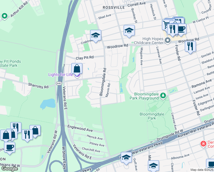 map of restaurants, bars, coffee shops, grocery stores, and more near 31 Sharon Lane in Staten Island