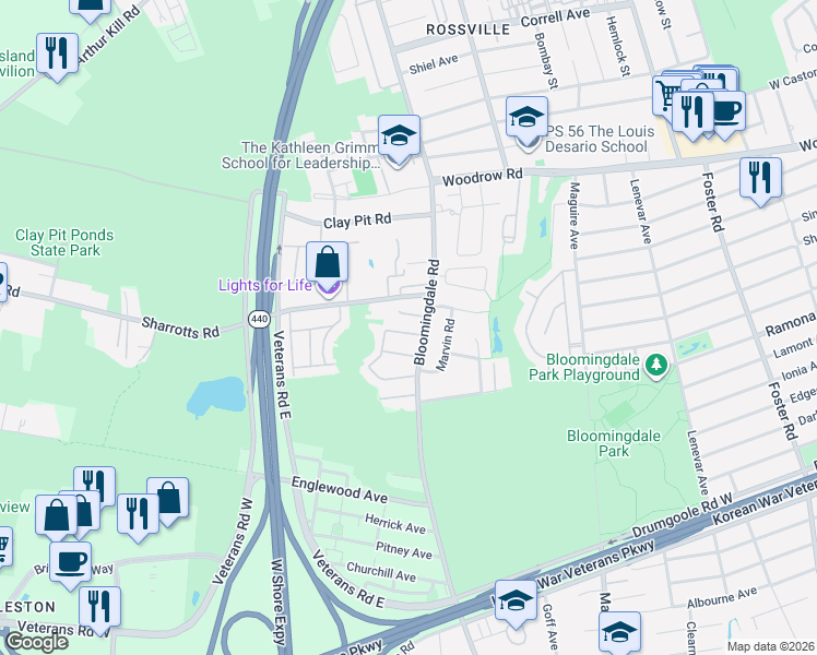 map of restaurants, bars, coffee shops, grocery stores, and more near 22 Sharrotts Road in Staten Island