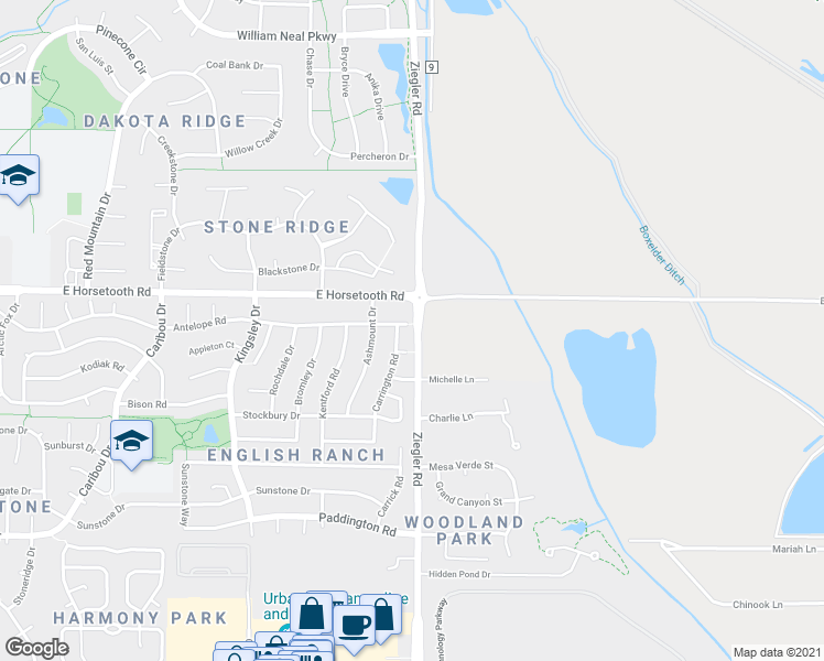 map of restaurants, bars, coffee shops, grocery stores, and more near 3018 Antelope Road in Fort Collins