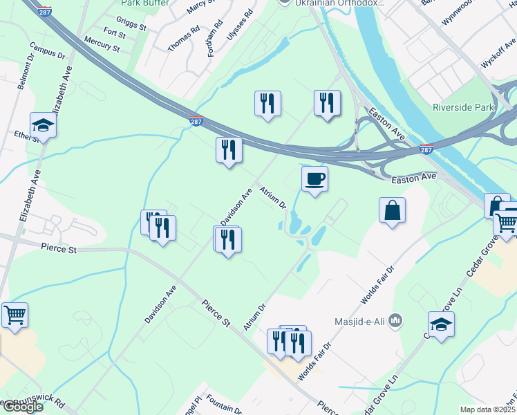 map of restaurants, bars, coffee shops, grocery stores, and more near in Franklin Township