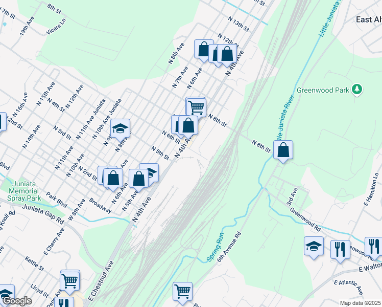map of restaurants, bars, coffee shops, grocery stores, and more near 616 N 4th Ave in Altoona