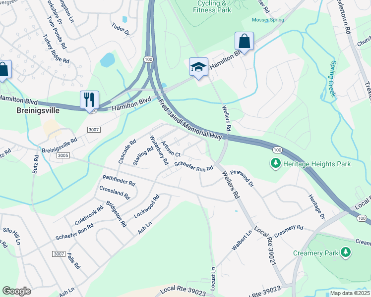map of restaurants, bars, coffee shops, grocery stores, and more near 8447 Saylor Court in Breinigsville