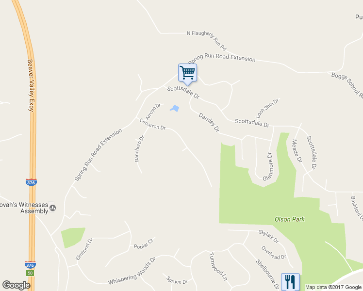 map of restaurants, bars, coffee shops, grocery stores, and more near 134 Cimarron Drive in Coraopolis