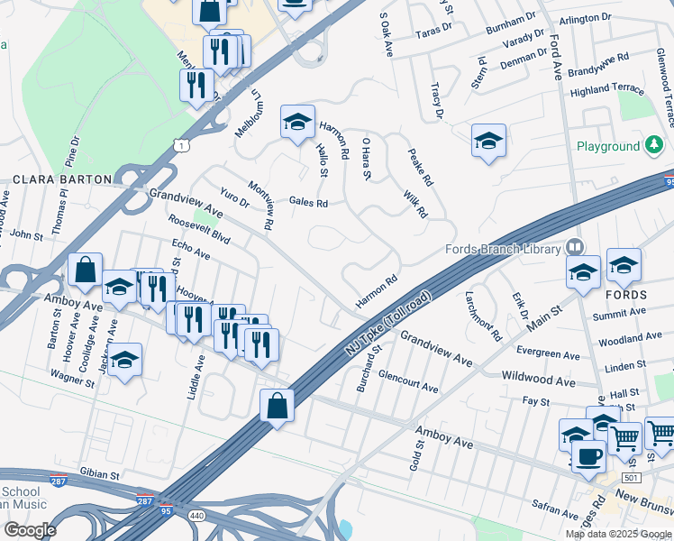 map of restaurants, bars, coffee shops, grocery stores, and more near 13 Bodnarik Road in Edison