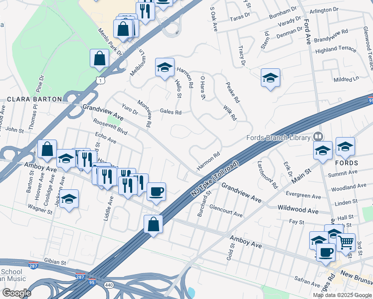 map of restaurants, bars, coffee shops, grocery stores, and more near 13 Bodnarik Road in Edison