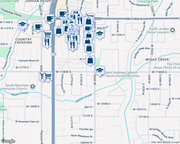 map of restaurants, bars, coffee shops, grocery stores, and more near 3777 11800 South in Riverton