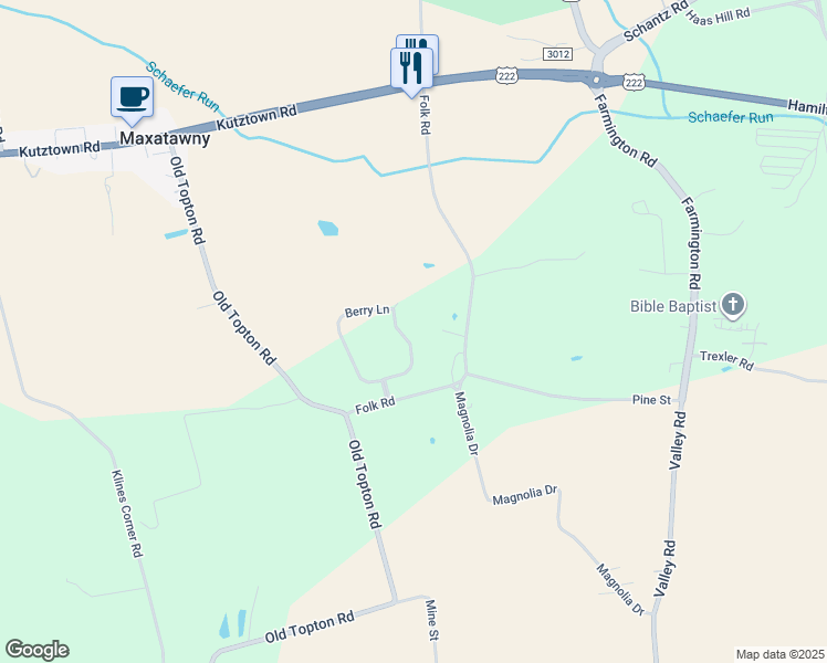 map of restaurants, bars, coffee shops, grocery stores, and more near 34 Berry Circle in Mertztown