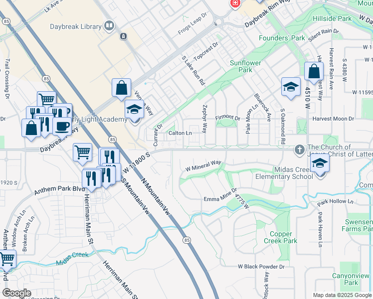 map of restaurants, bars, coffee shops, grocery stores, and more near 5000 Myers Lane in Herriman