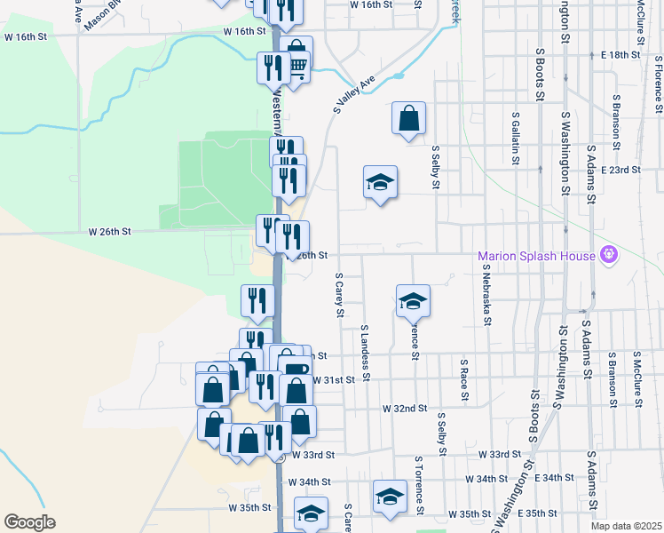 map of restaurants, bars, coffee shops, grocery stores, and more near 900-924 West 26th Street in Marion