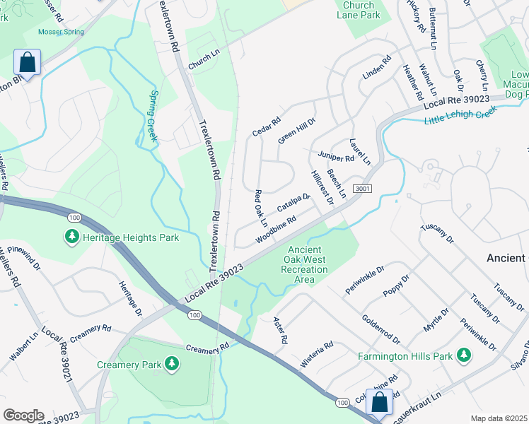map of restaurants, bars, coffee shops, grocery stores, and more near 7569 Catalpa Drive in Macungie