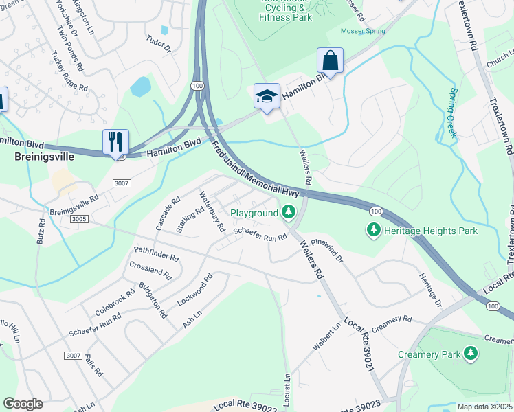 map of restaurants, bars, coffee shops, grocery stores, and more near 8387 Saylor Court in Breinigsville