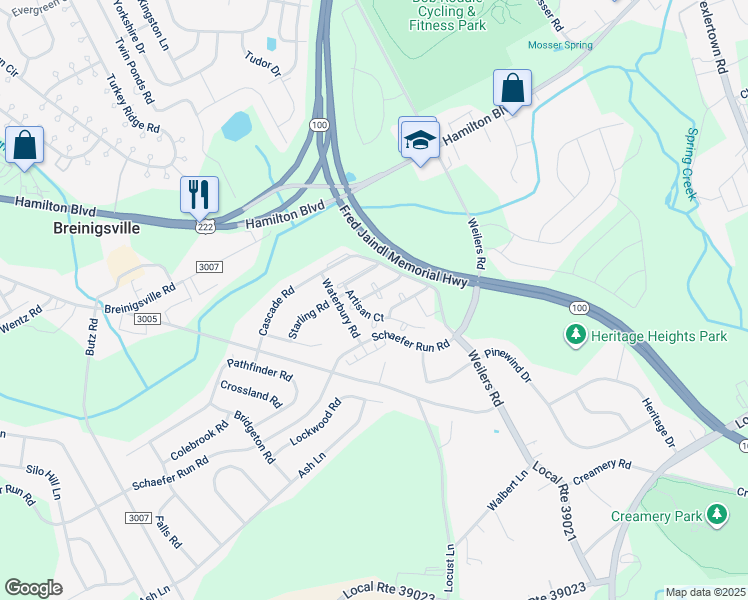 map of restaurants, bars, coffee shops, grocery stores, and more near 8492 Cromwell Court in Breinigsville
