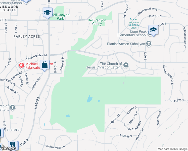 map of restaurants, bars, coffee shops, grocery stores, and more near 11759 East Oak Manor Drive in Sandy