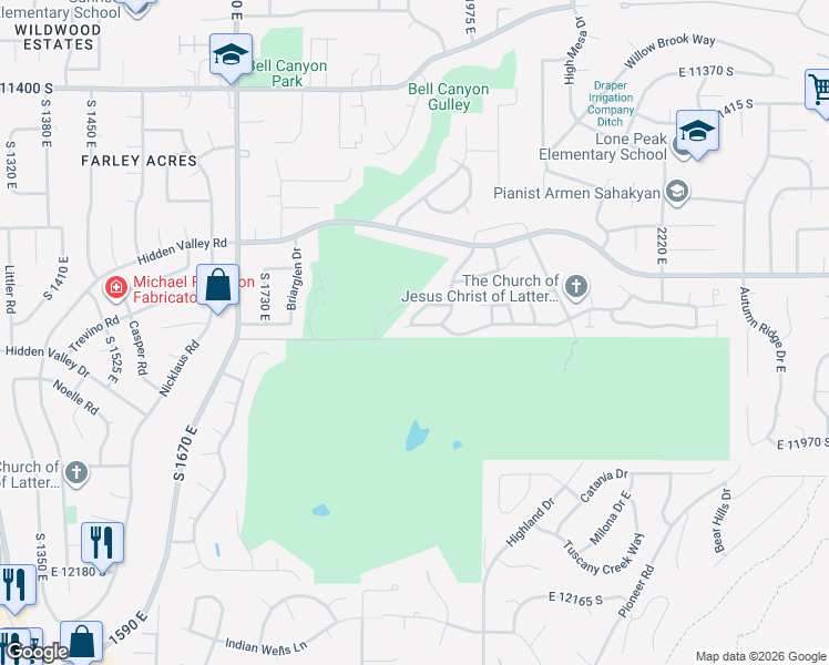 map of restaurants, bars, coffee shops, grocery stores, and more near 1905 Quail Crossing Lane in Sandy
