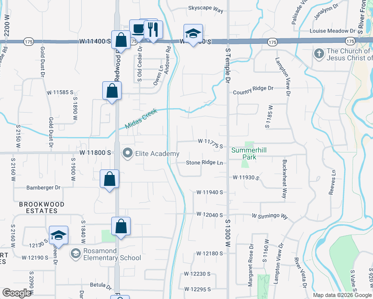 map of restaurants, bars, coffee shops, grocery stores, and more near 1445 West 11775 South in Riverton