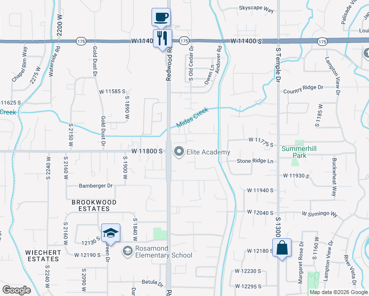 map of restaurants, bars, coffee shops, grocery stores, and more near 11785 South Redwood Road in Riverton