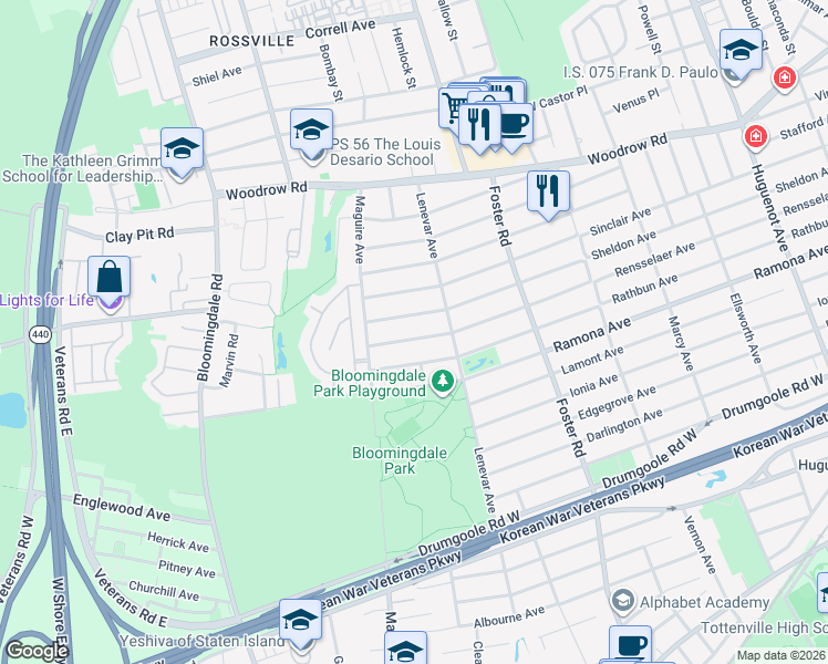 map of restaurants, bars, coffee shops, grocery stores, and more near 1018 Sheldon Avenue in Staten Island