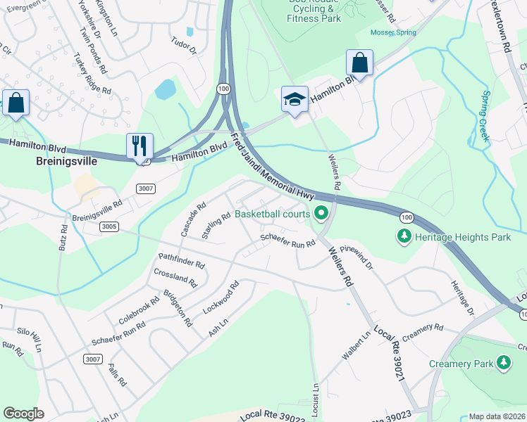 map of restaurants, bars, coffee shops, grocery stores, and more near 8475 Cromwell Court in Breinigsville