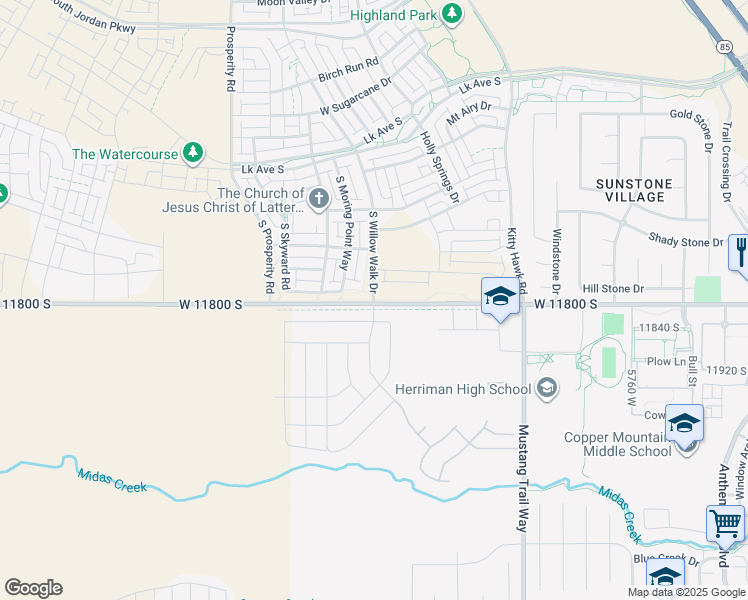 map of restaurants, bars, coffee shops, grocery stores, and more near 11709 South Willow Walk Drive in South Jordan