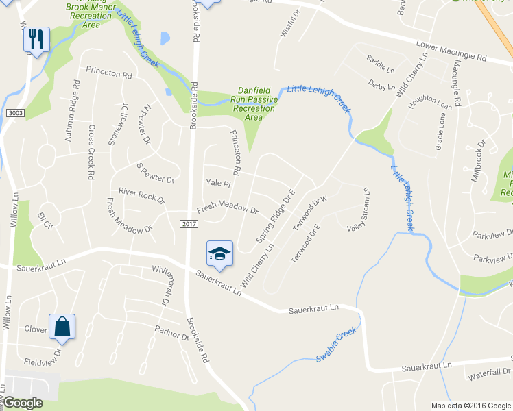 map of restaurants, bars, coffee shops, grocery stores, and more near 5819 Fresh Meadow Drive in Macungie